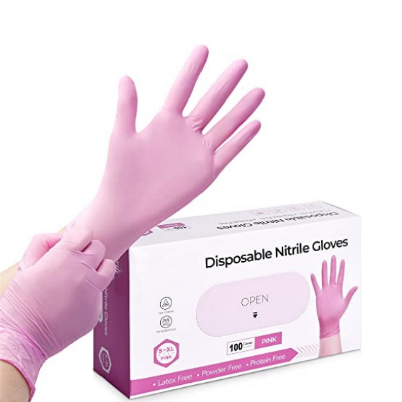 Disposable Gloves Nitrile - قفازات النتريل الوردية للاستخدام مرة واحدة