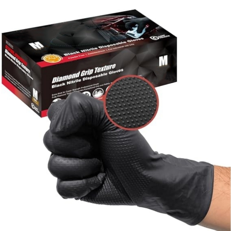 Disposable Gloves Nitrile - قفازات نيتريل سوداء شديدة التحمل 8