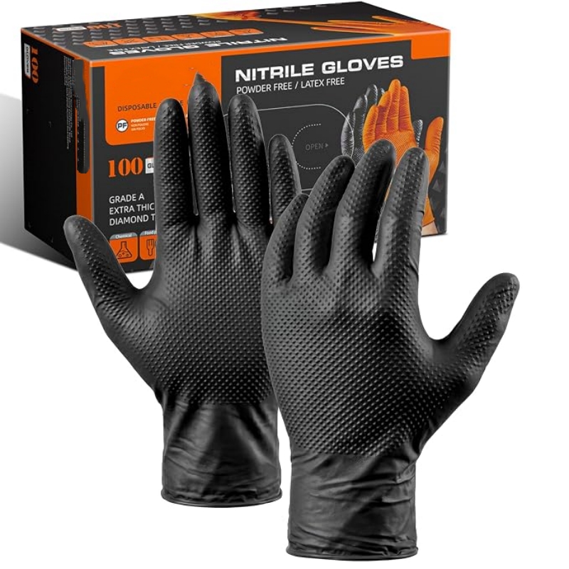 Disposable Gloves Nitrile - قفازات النتريل الصناعية الثقيلة البرتقالية للاستخدام