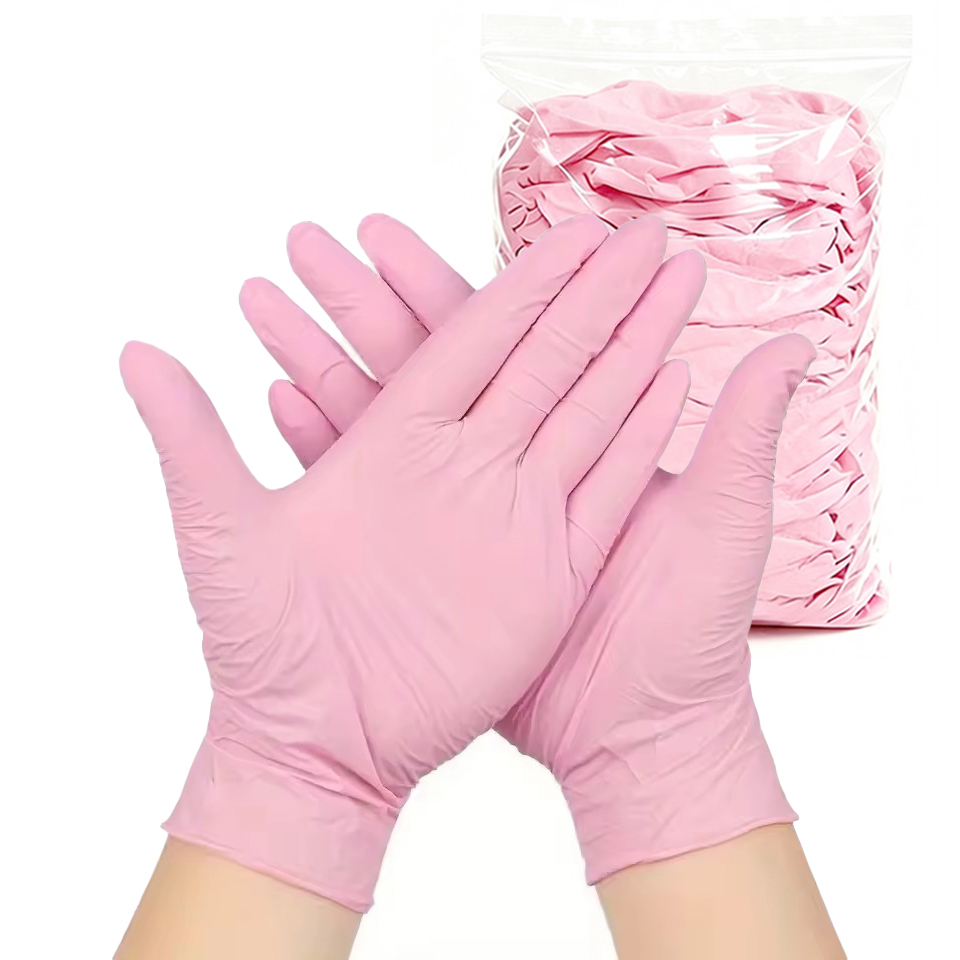 Disposable Gloves Nitrile - 50/100 قطعة من قفازات النتريل الوردية