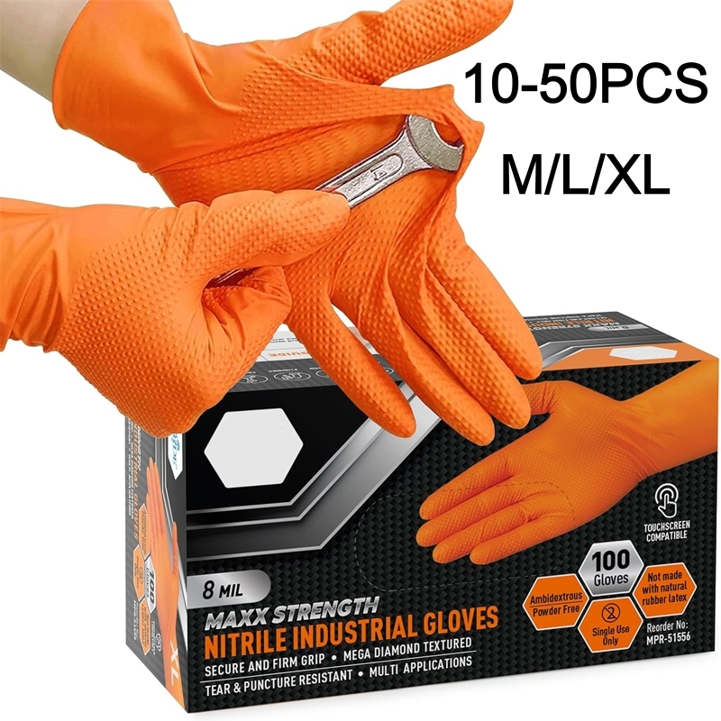 Disposable Gloves Nitrile - قفازات النتريل البرتقالية شديدة التحمل يمكن