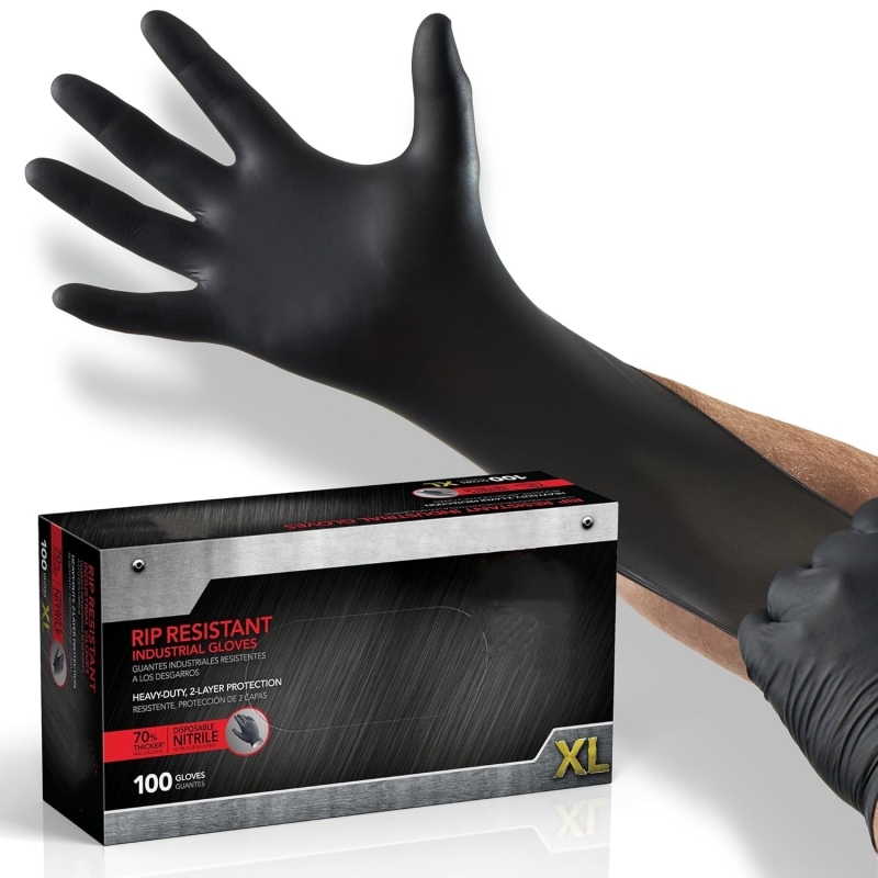 Disposable Gloves Nitrile - 100 قطعة قفازات نتريل سوداء للاستخدام