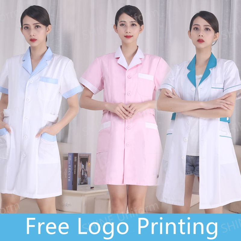 زي ممرضات أبيض بأكمام قصيرة، م - مراجعة Medical Lab Logo وسعره