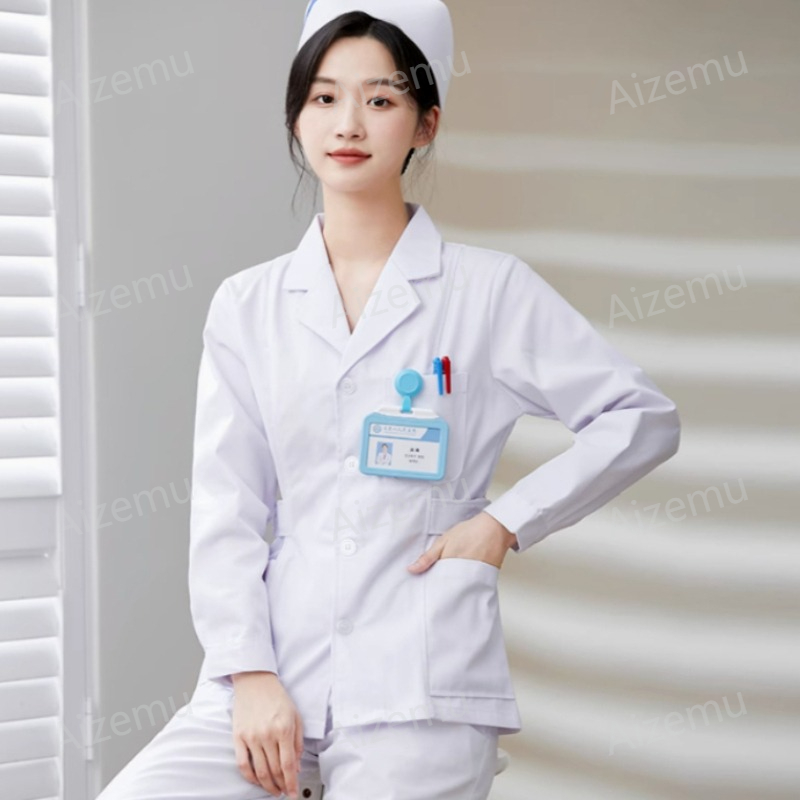 زي طبي جديد أبيض بأكمام طويلة  - مراجعة Medical Lab Logo وسعره